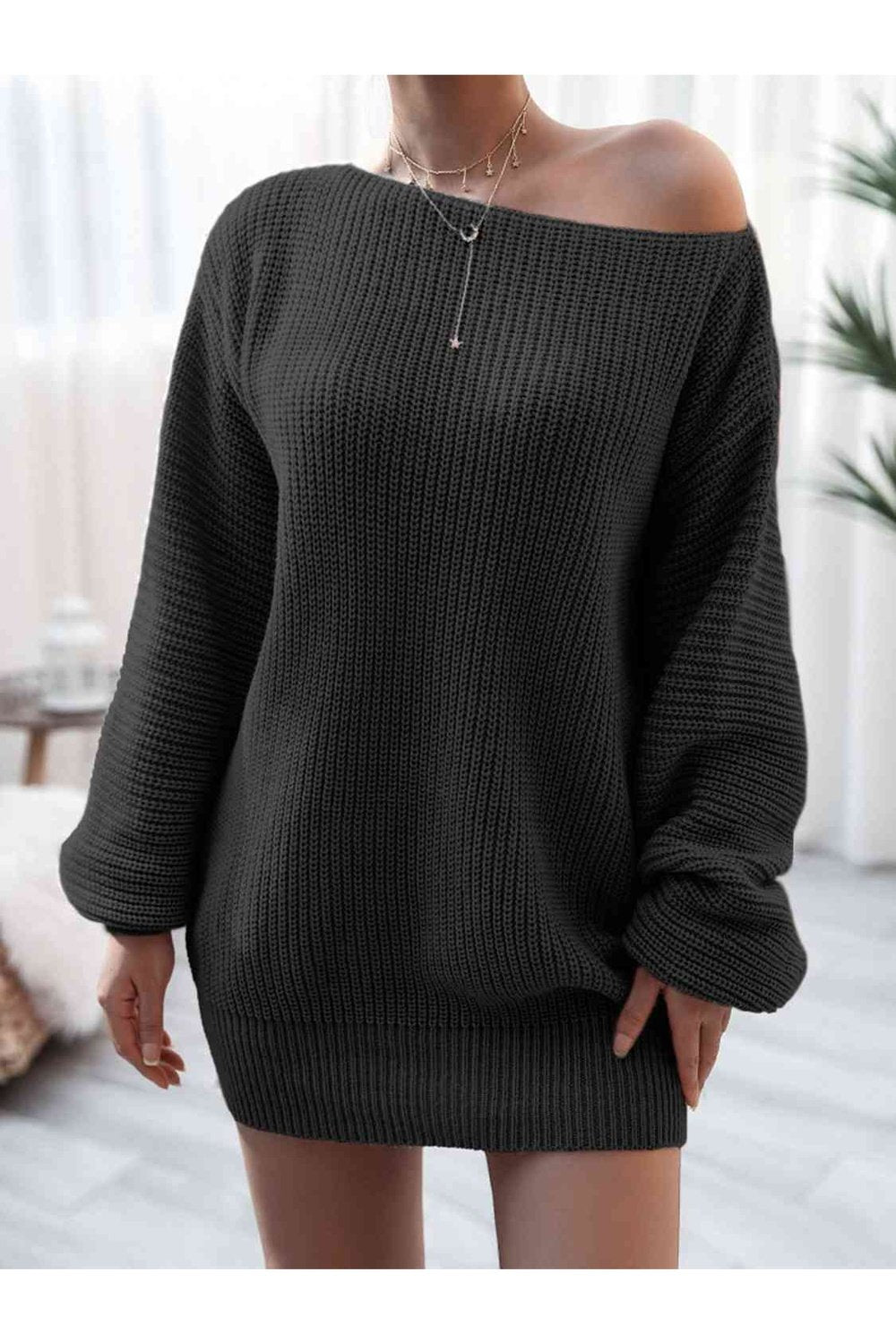 Rib-Knit Mini Sweater Dress