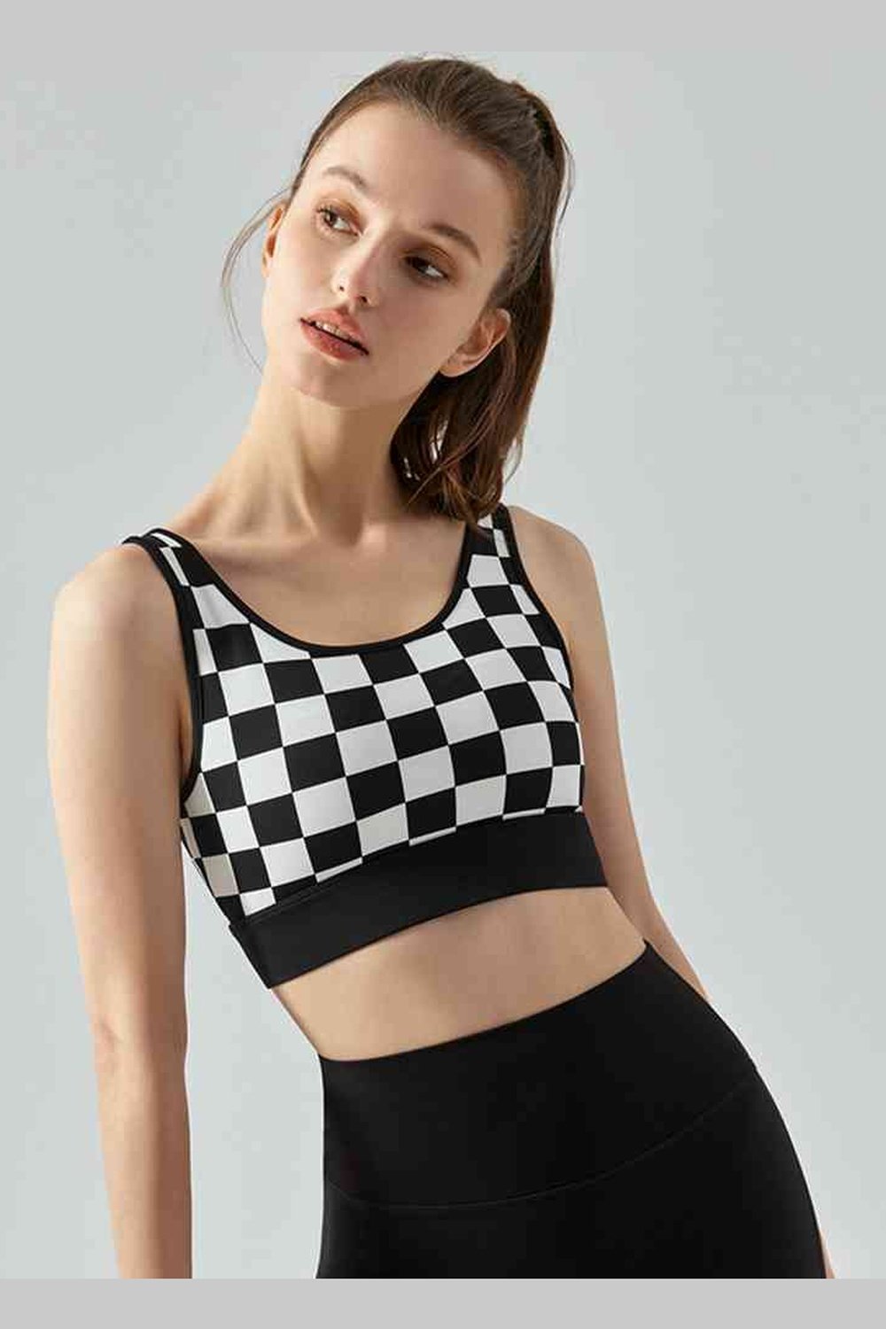 Round Neck Plaid Cropped Sports Tank Top