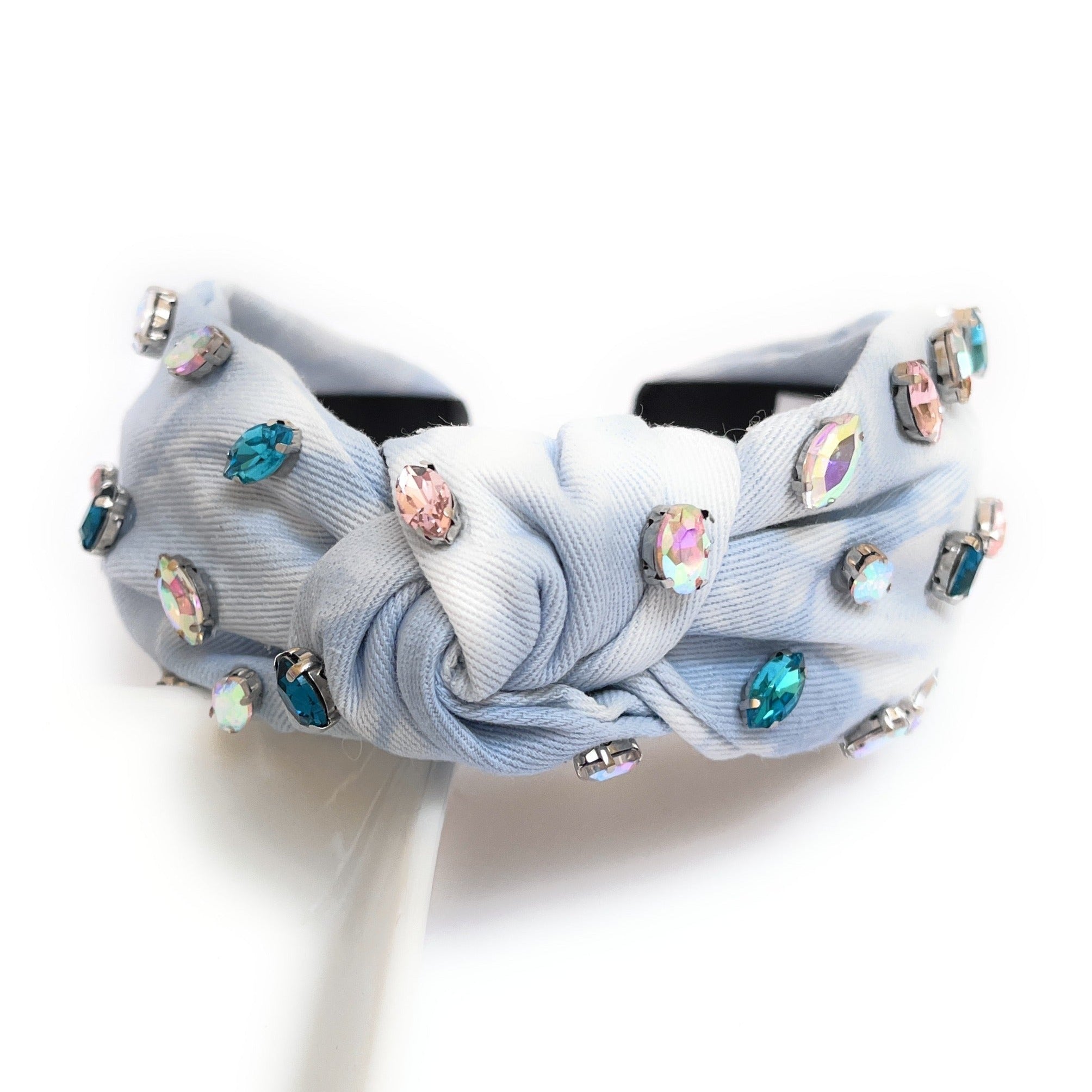 Soft Denim Knot Jeweled Headband