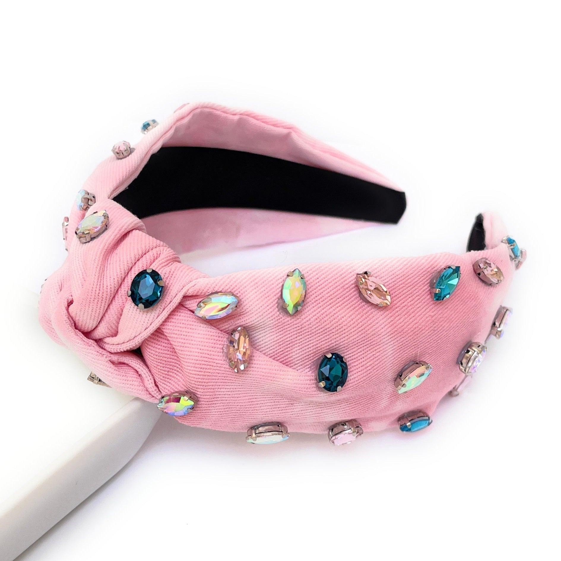 Soft Denim Knot Jeweled Headband