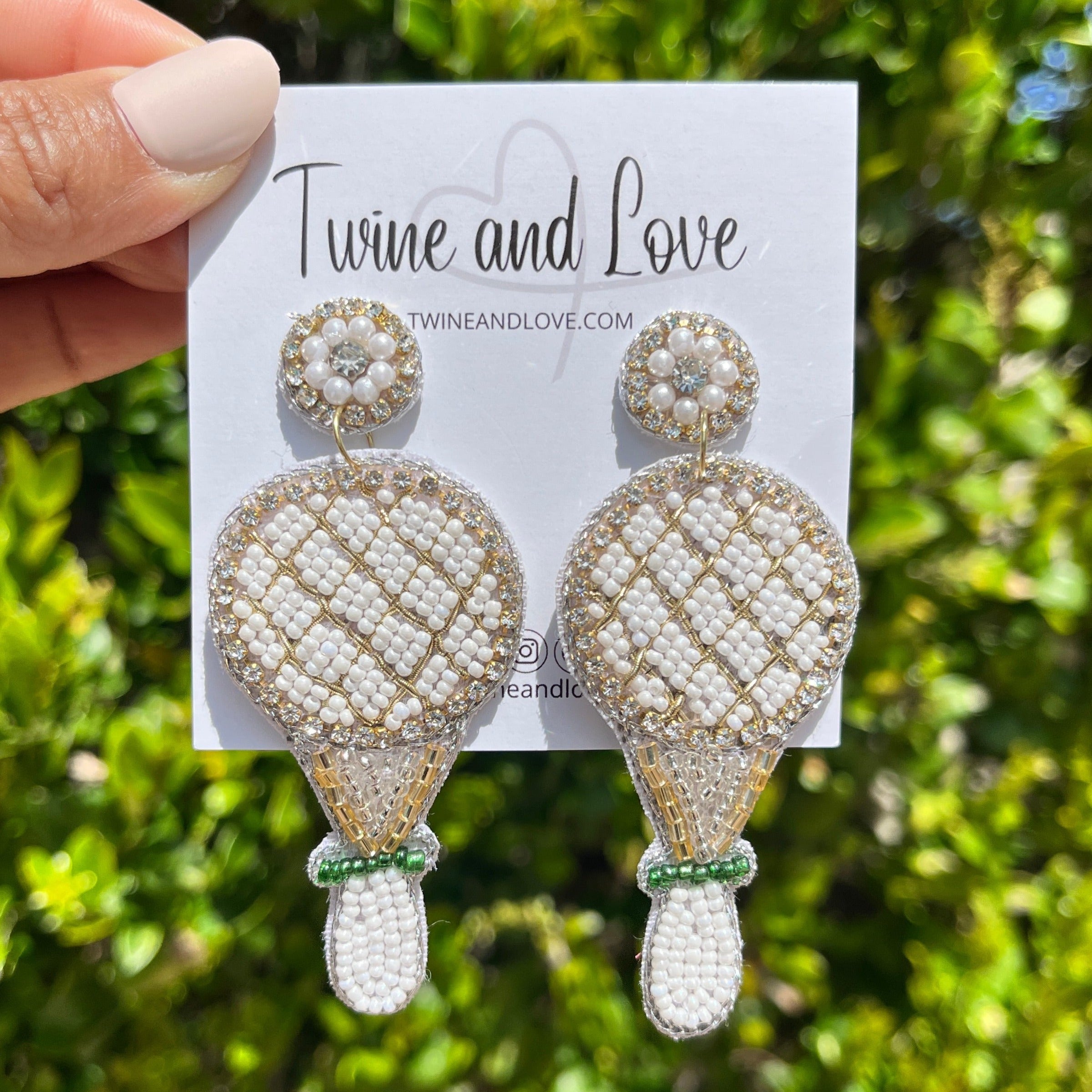 Tennis White Racket Beaded Earrings