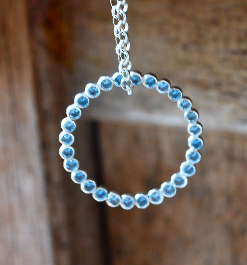 Infinity Necklace - Circle Eternity Pendant Necklace in Recycled Eco Friendly Sterling Silver - Blue Lab created - Made to order