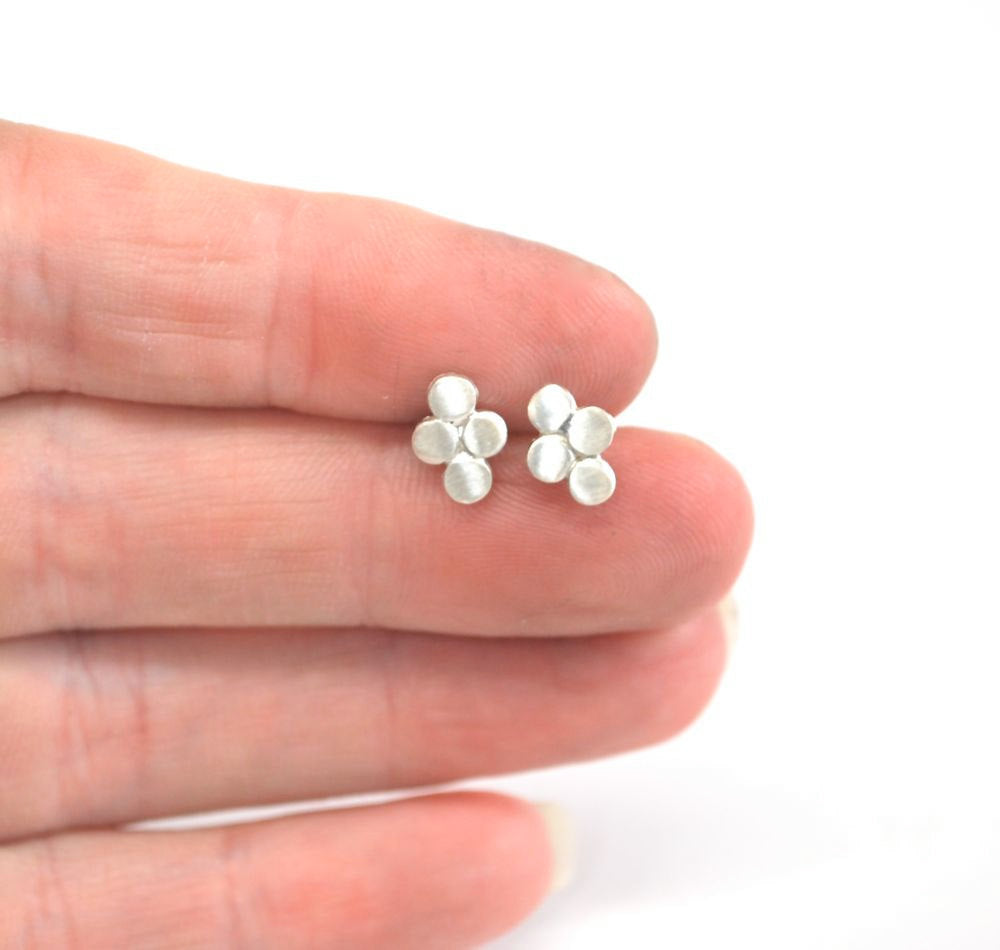 Silver Stud Earrings 925 Sterling or Gold Quatrefoil Studs Made to Order Recycled Silver or Gold 14k White Rose or Yellow Gold