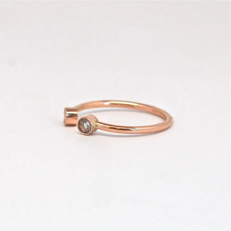 Diamond and Aquamarine Cuff Ring 14k Gold