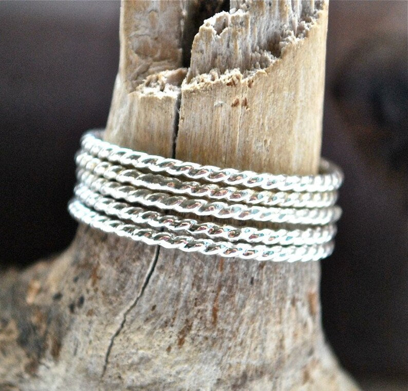 One Silver Twist band- Recycled Sterling Silver Twist Bands - Silver stack rings - Rope stacking rings