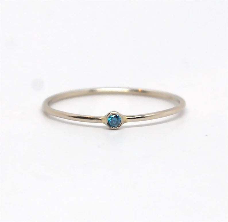 Blue Diamond 14K Gold Stacking Ring -Wedding Ring - Engagement Ring - Diamond Promise Ring - 14kt White, Rose or Yellow Gold Ring