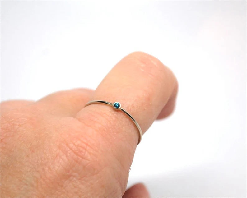 Blue Diamond 14K Gold Stacking Ring -Wedding Ring - Engagement Ring - Diamond Promise Ring - 14kt White, Rose or Yellow Gold Ring
