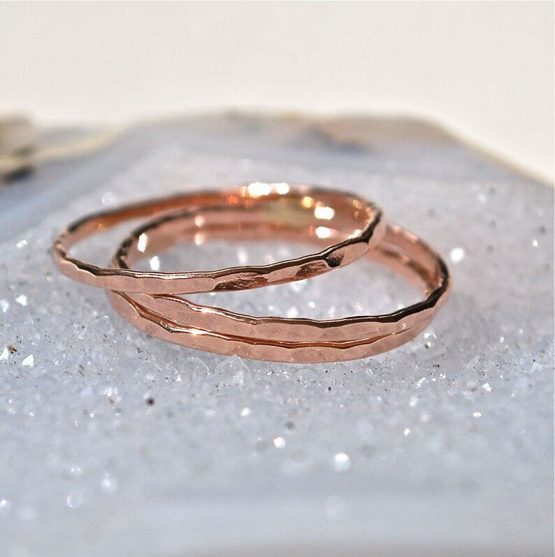 Hammered Shiny Faceted Rose Gold Filled Stacking Rings - The Skinny Stack Recycled Metal Rings