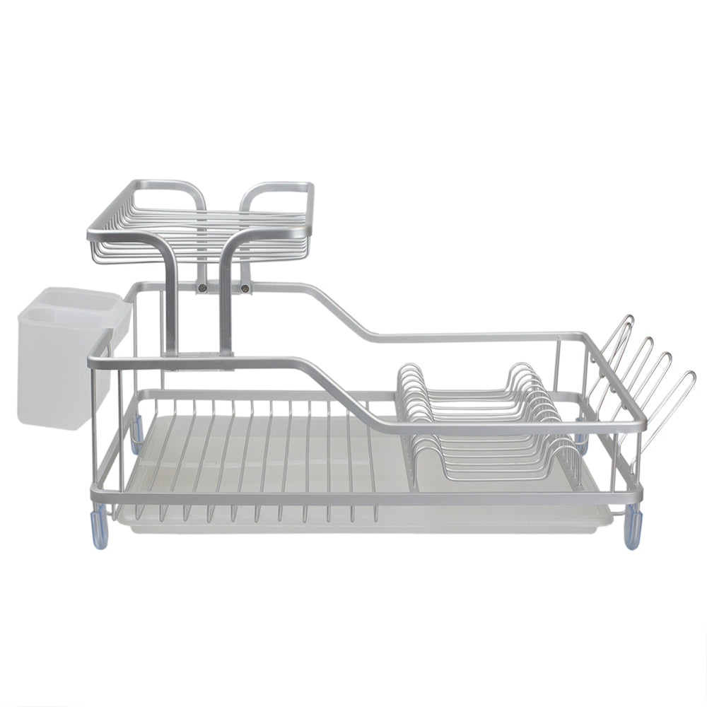 Home Basics Rust-Proof Aluminum 2-Tier Dish Rack, 23.5x13.75x10.75 Inches