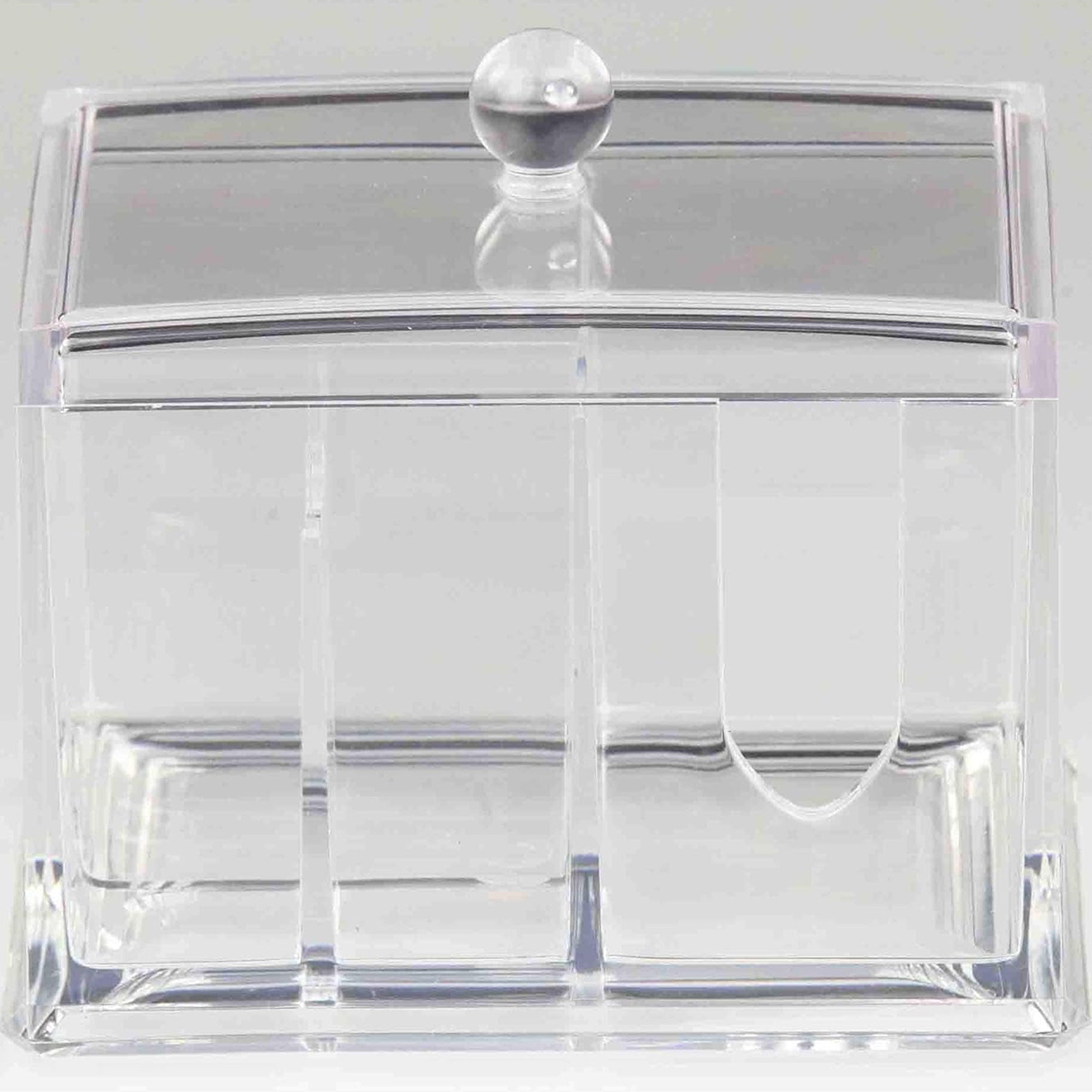 Home Basics Cotton Ball And Cotton Swab Holder With Cosmetic Pad Organizer, One Piece Lid,  Clear