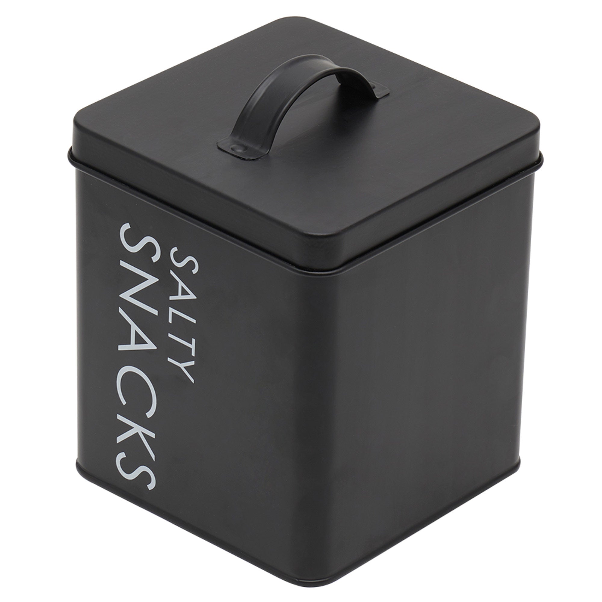 Home Basics Tin Canister, Salty Snacks, Large, Black, 5.5.x5.5x6.5 Inches