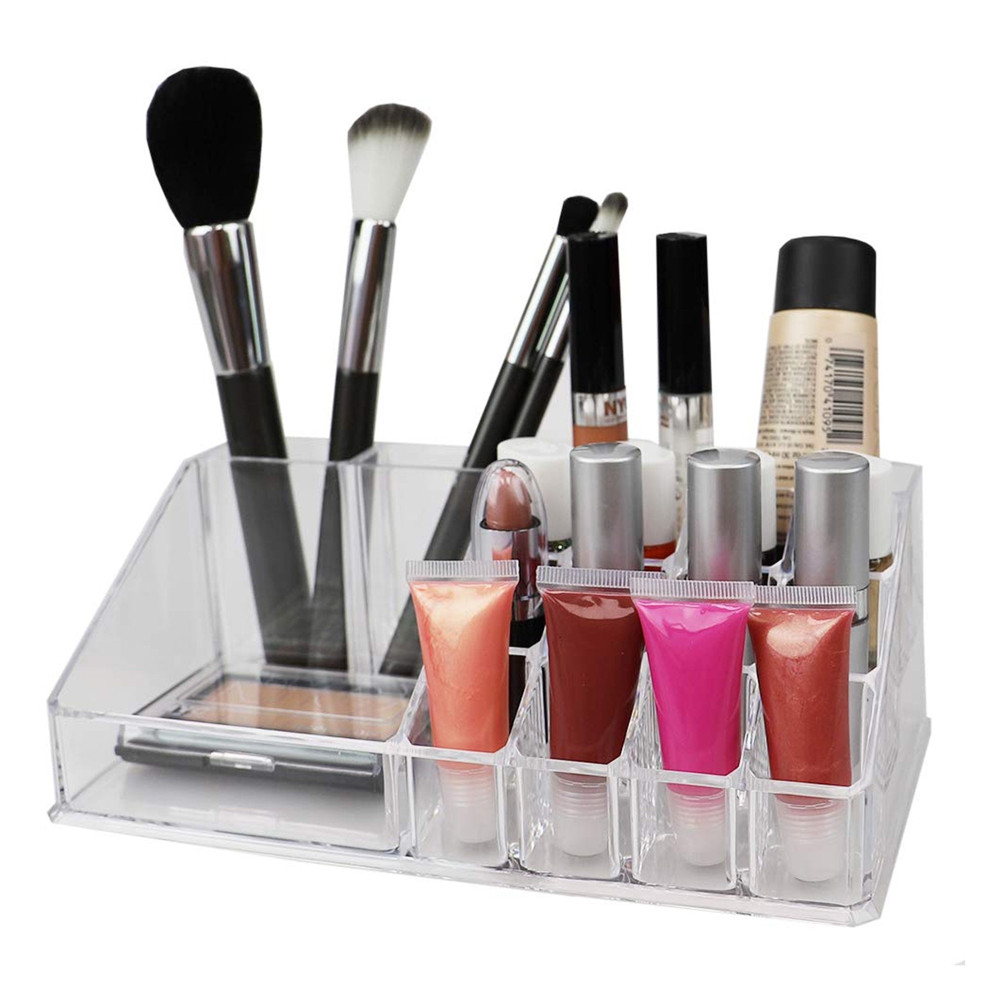 Home Basics 3 Tier Make-Up Cosmetic Organizer, 23 Compartments, Clear, 9.5x5.5x7.5 Inches