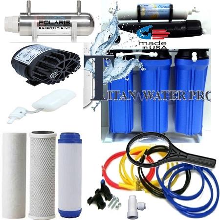 RO Reverse Osmosis Water Filter System 100 GPD-Booster Pump/UV/Permeate Pump