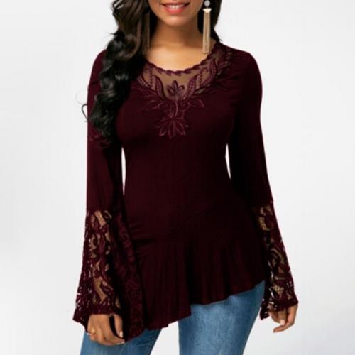 Casual Autumn O Neck Lace Long Sleeve