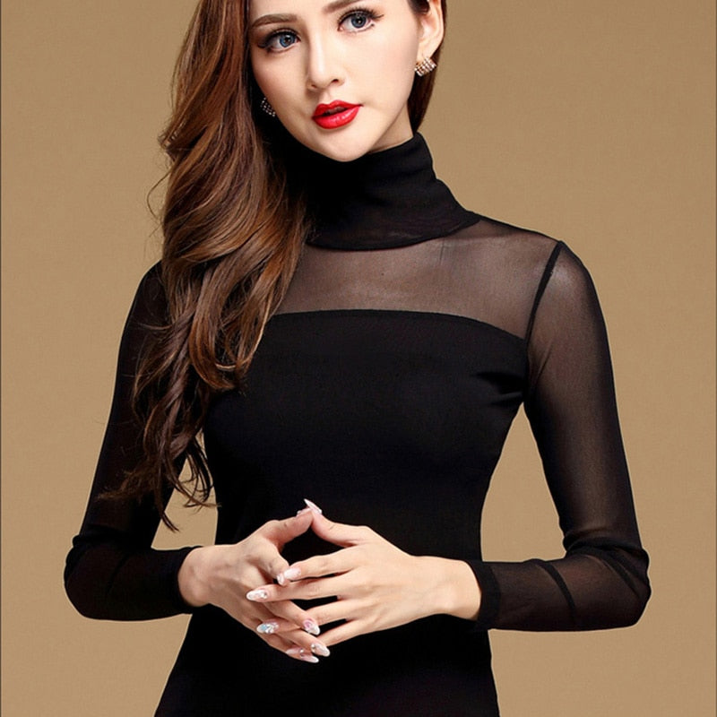 Lace Long Sleeve Elastic Blouse