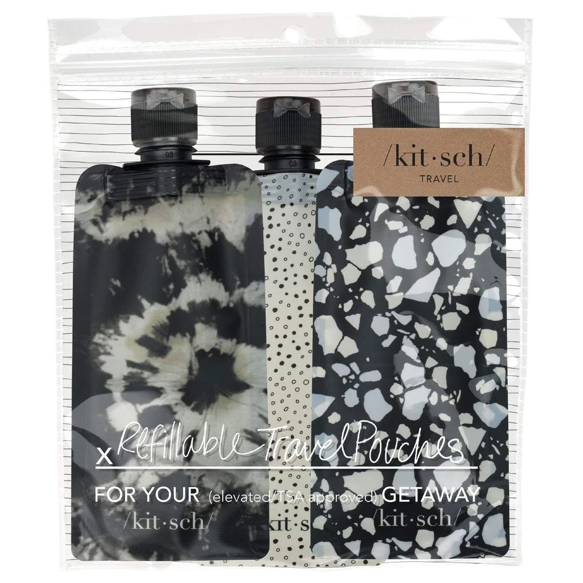 Refillable Travel Pouches Black & Ivory 3 pieces