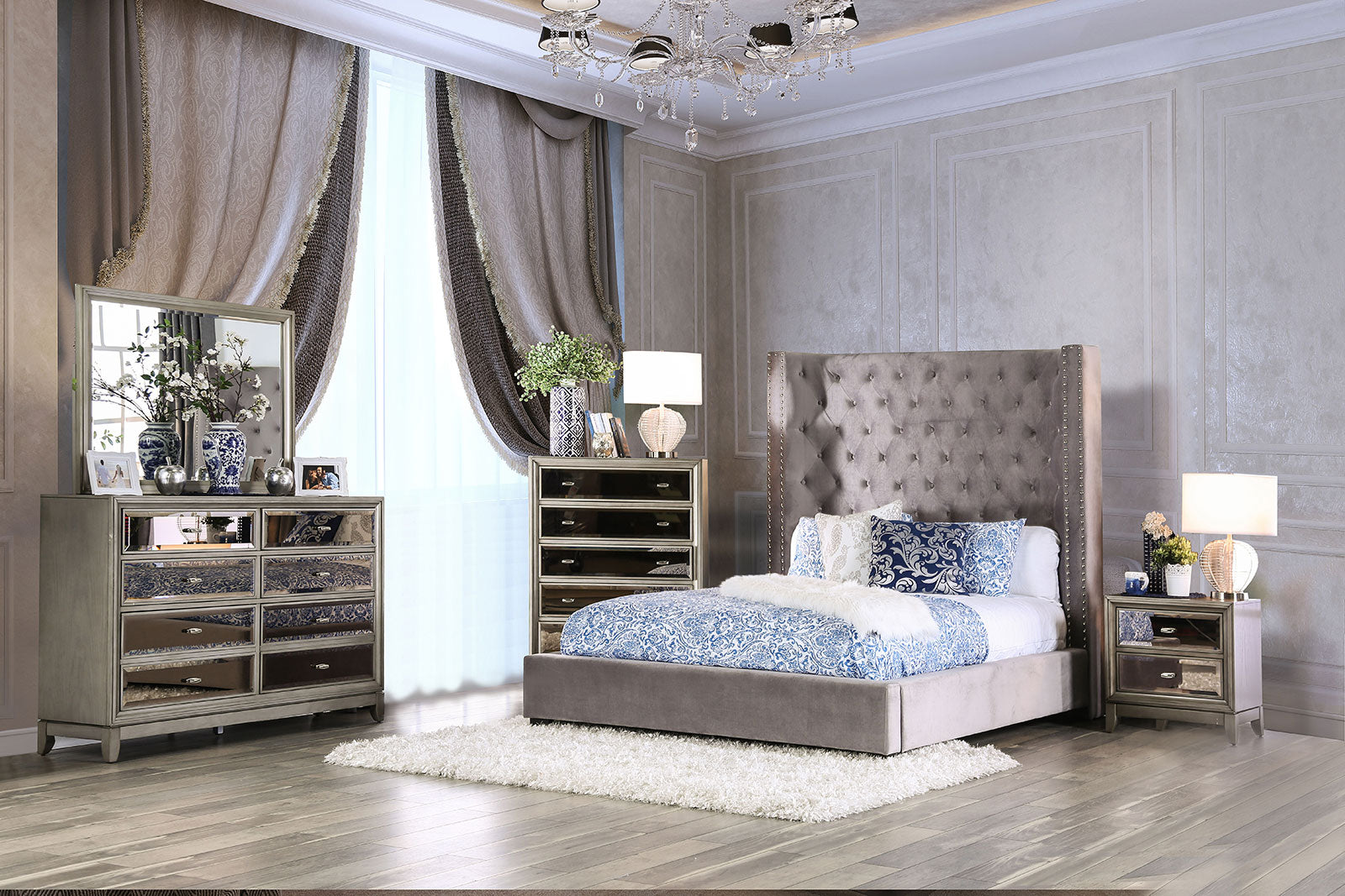 ROSABELLE Cal.King Bed, Gray