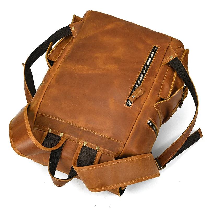 Leather Backpack Luxury Male Real Leather Travel Day Bag 17in Laptop Capacity