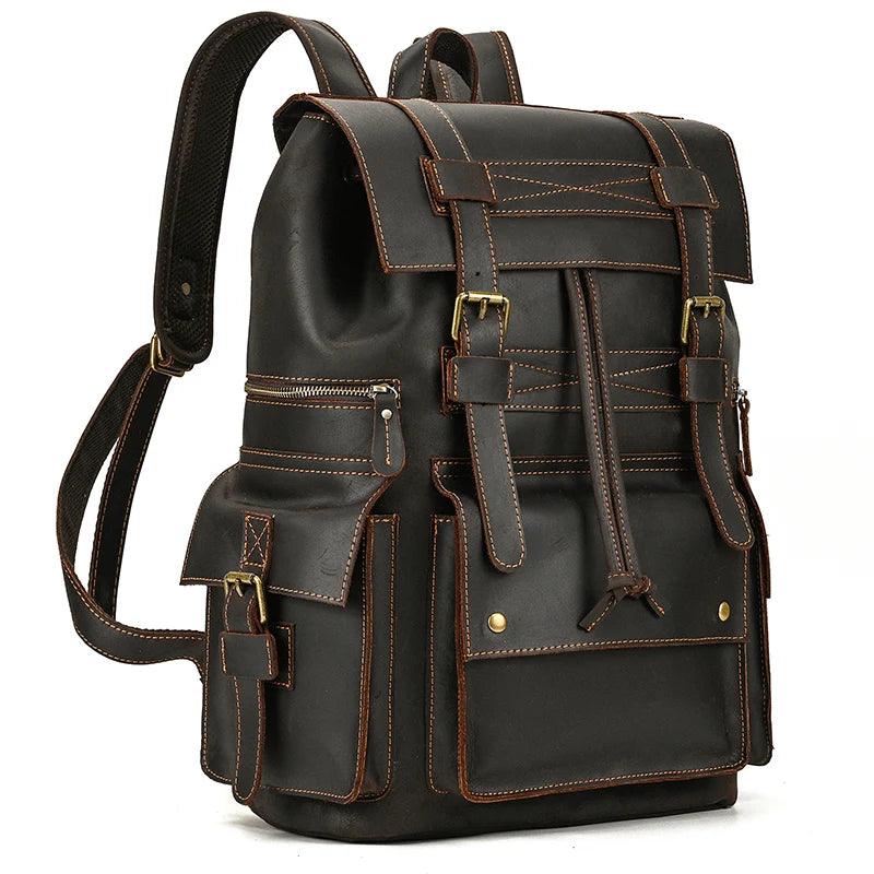 Leather Backpack Luxury Male Real Leather Travel Day Bag 17in Laptop Capacity