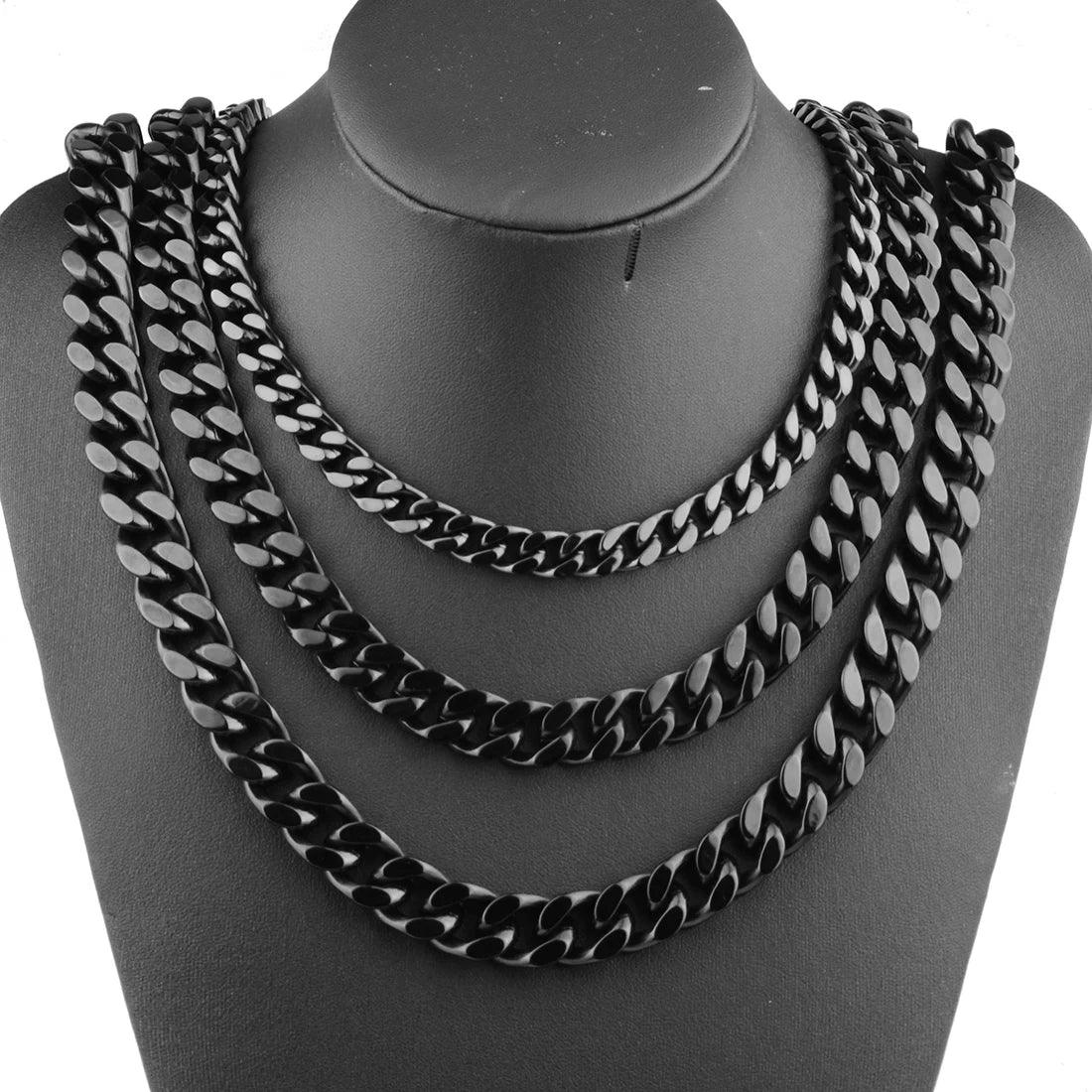 Black Jewelry Stainless Steel Miami Necklaces Lock Clasp Black Punk Jewelry
