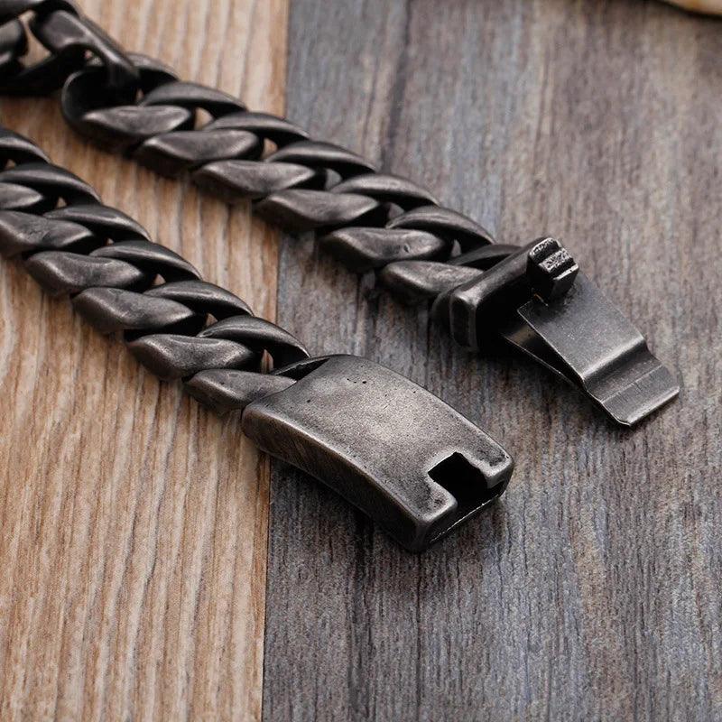 Punk Rock 12mm Round Stainless Steel Cuban Chain Bracelet for Men