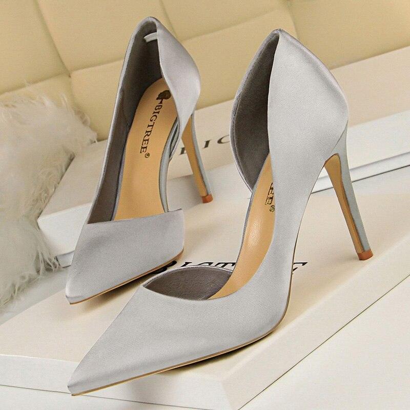 Black Blue Sliver Women Heels Silk High Heels Women Shoes...