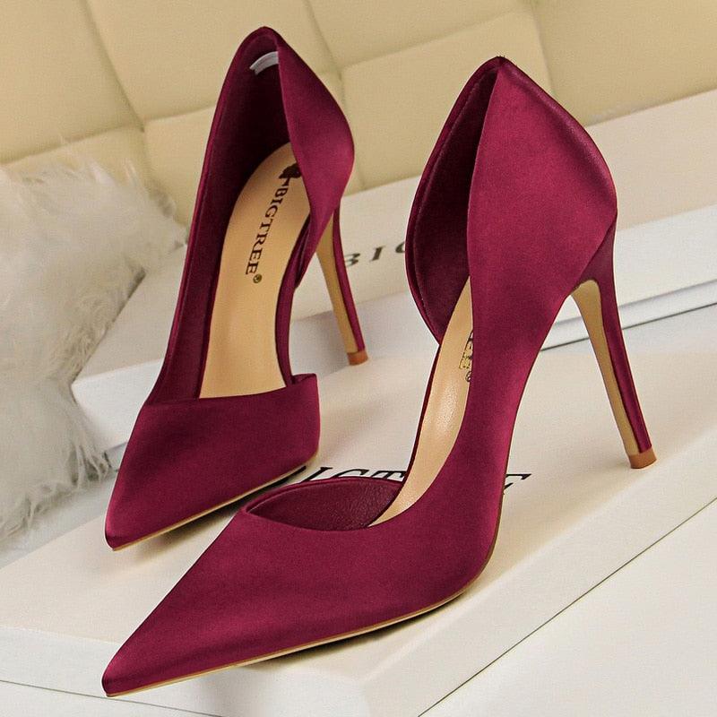 Black Blue Sliver Women Heels Silk High Heels Women Shoes...