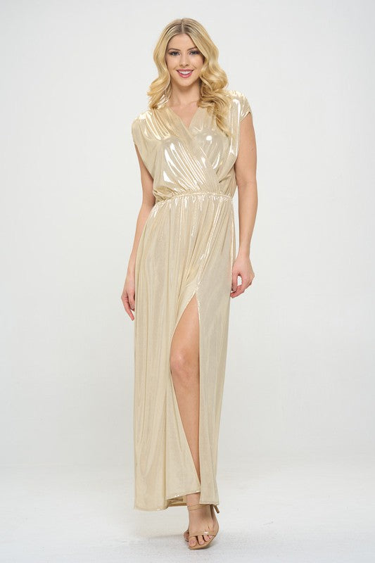 Renee C. Made in USA Sleeveless Metallic Maxi Dress