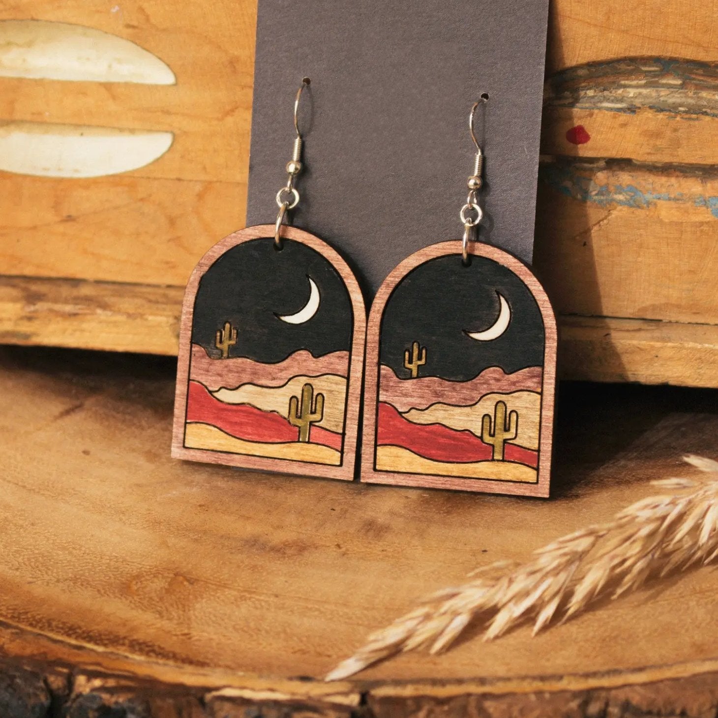 Desert Cactus Landscape Dangle Earrings