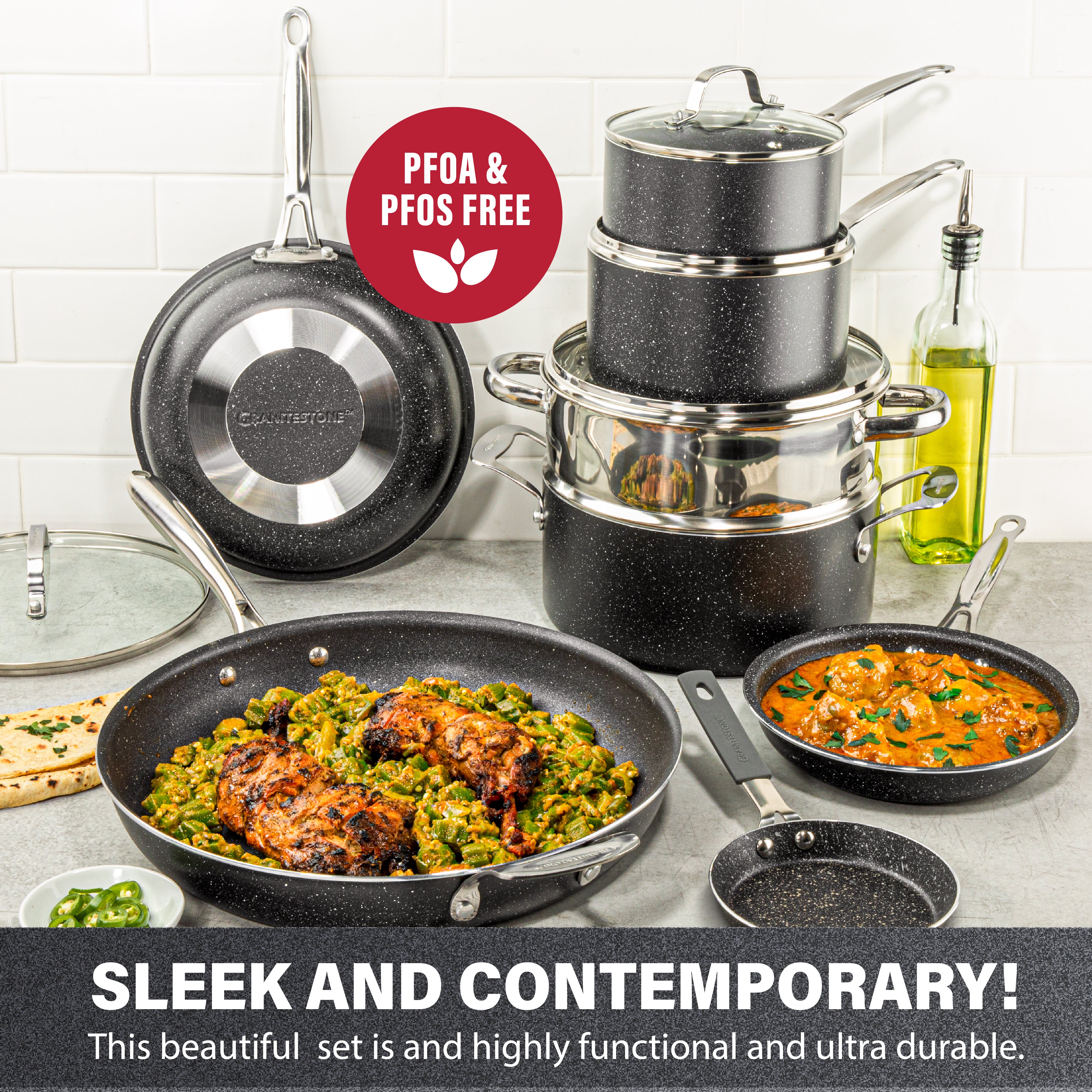 Granitestone 12 Piece All-Sizes Cookware Set - Includes 14