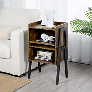 Accent Furniture with Metal Legs Yaheetech 2PCs Stackable End Table Side Table Industrial Nightstand Storage with Open Front Storage Compartment Rustic Brown Retro Rustic Chic Wood Look 