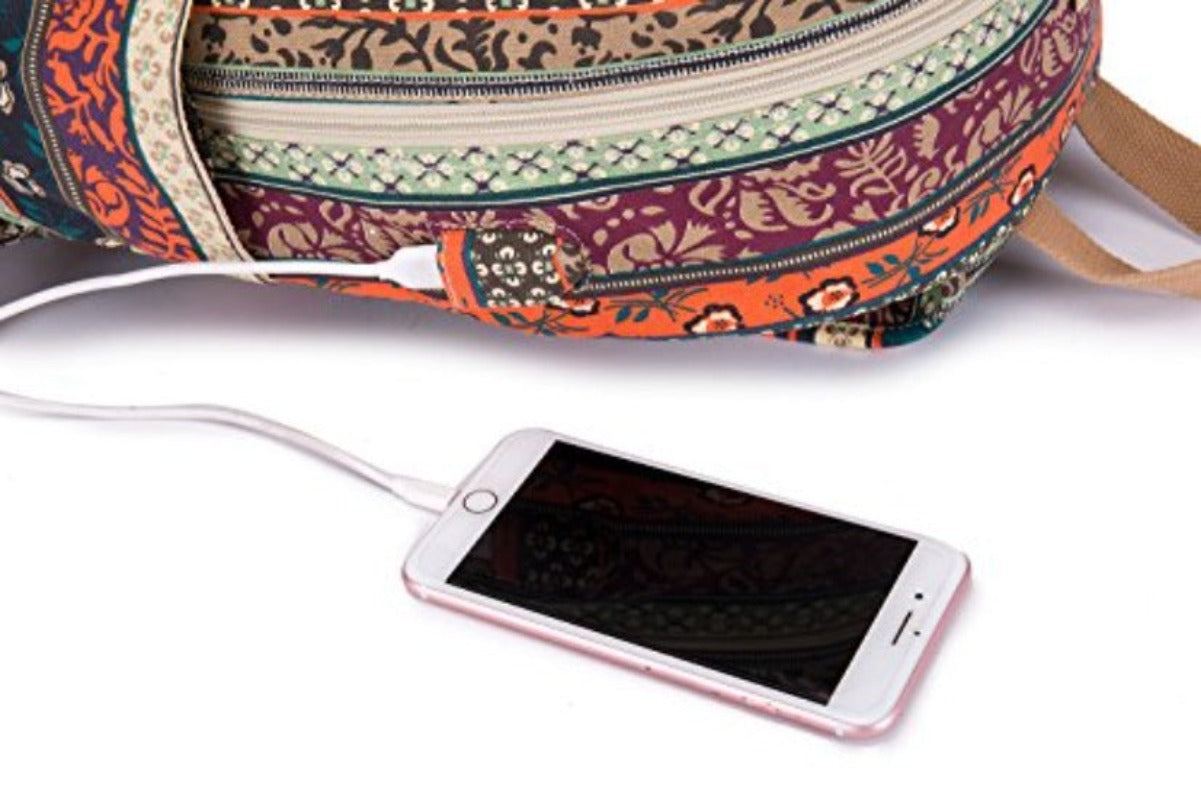 Bohemian Water Resistant Laptop Massage Cushion Straps USB Port Backpack