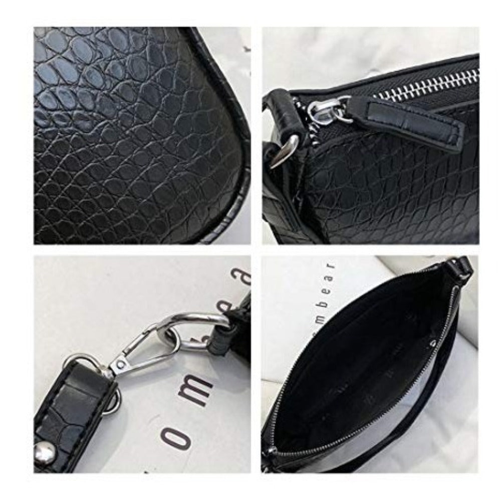 Retro Classic Crocodile Pattern Clutch Shoulder Bag with Zipper Closure