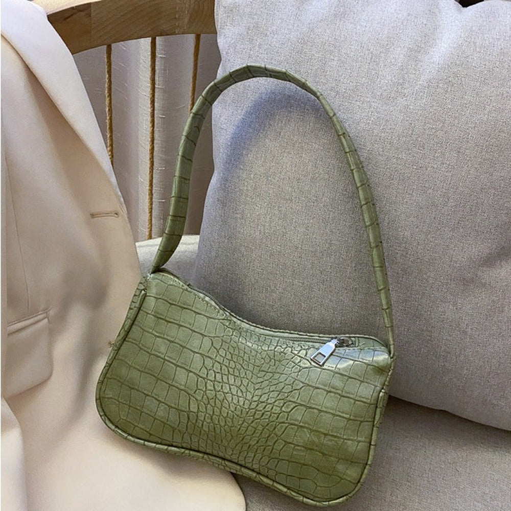 Retro Classic Crocodile Pattern Clutch Shoulder Bag with Zipper Closure