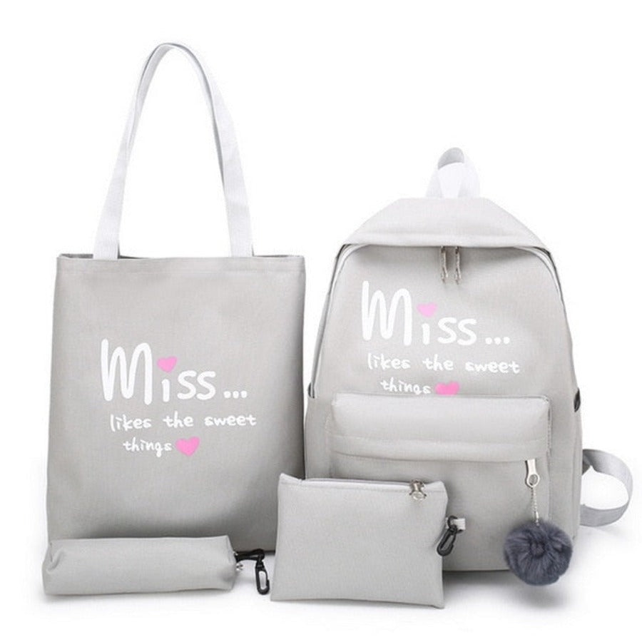 Litthing 4Pcs/set School Backpacks Schoolbag For Teenagers Girls Student Book Bag