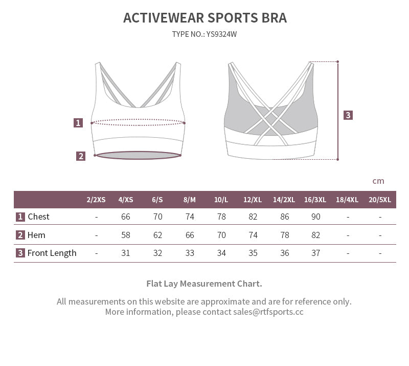 YS9324W sports bra size chart