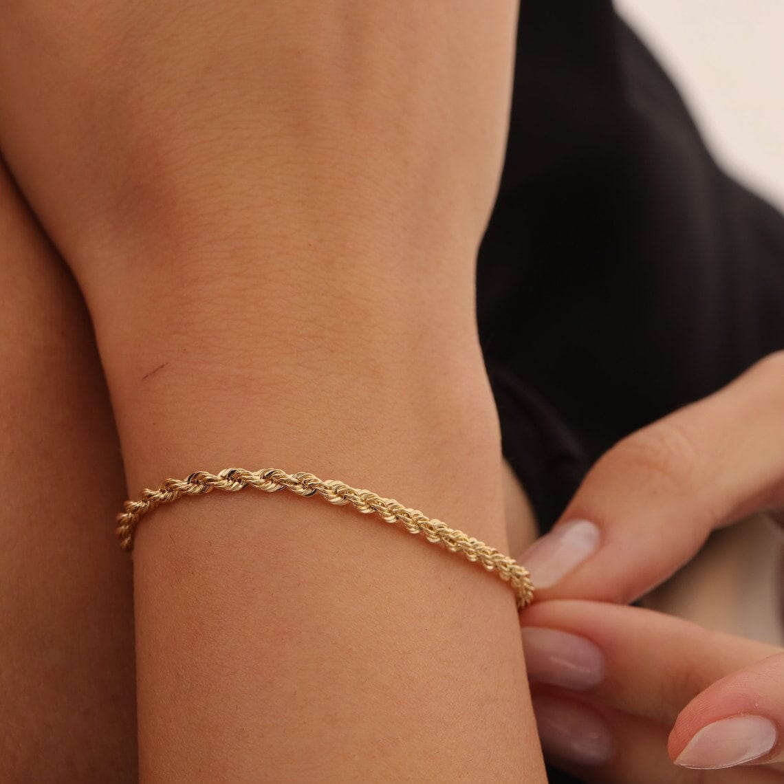 10k Yellow Gold Womens 3mm Diamond Cut Rope Chain Bracelet Anklet Lobster Clasp
