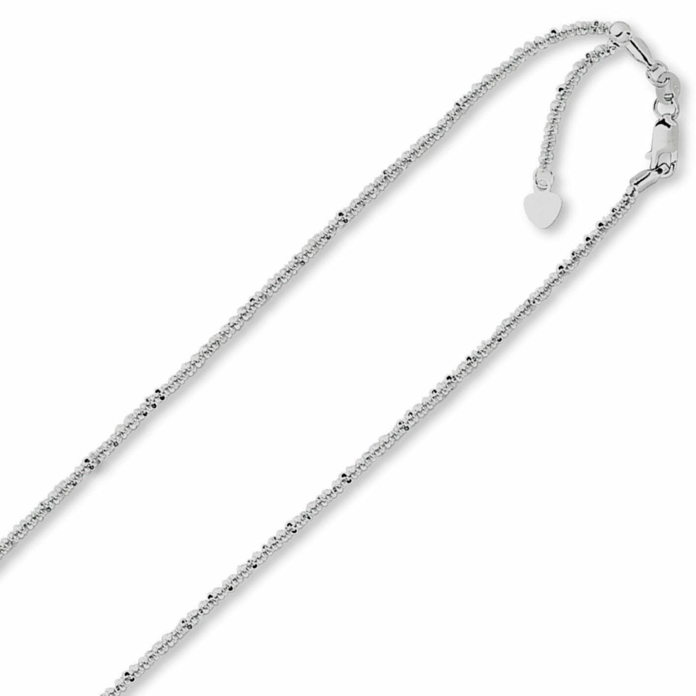 1.5mm Solid Adjustable Sparkle Twisted Rock Chain 10K White Gold Up to 22