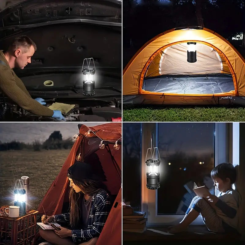 2-Pieces: Super Bright LED Camping Lantern - Portable and Collapsible Emergency Flashlight with Battery Power