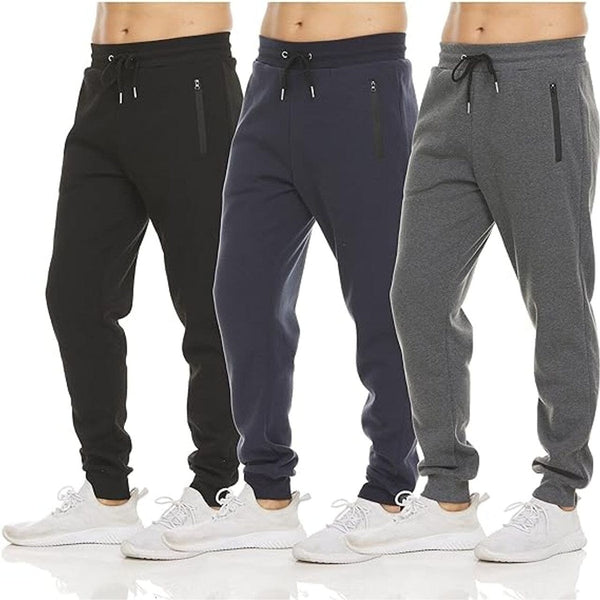 3-Pack: Men's Fleece Active Joggers with Zipper Pockets Men's Bottoms - DailySale