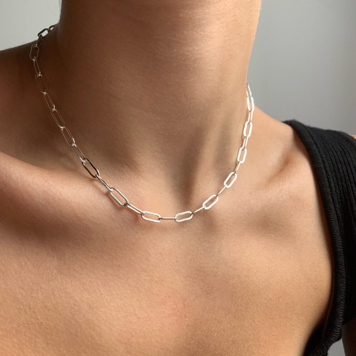 925 Sterling Silver Paper Clip 4MM Elongated Link Chain