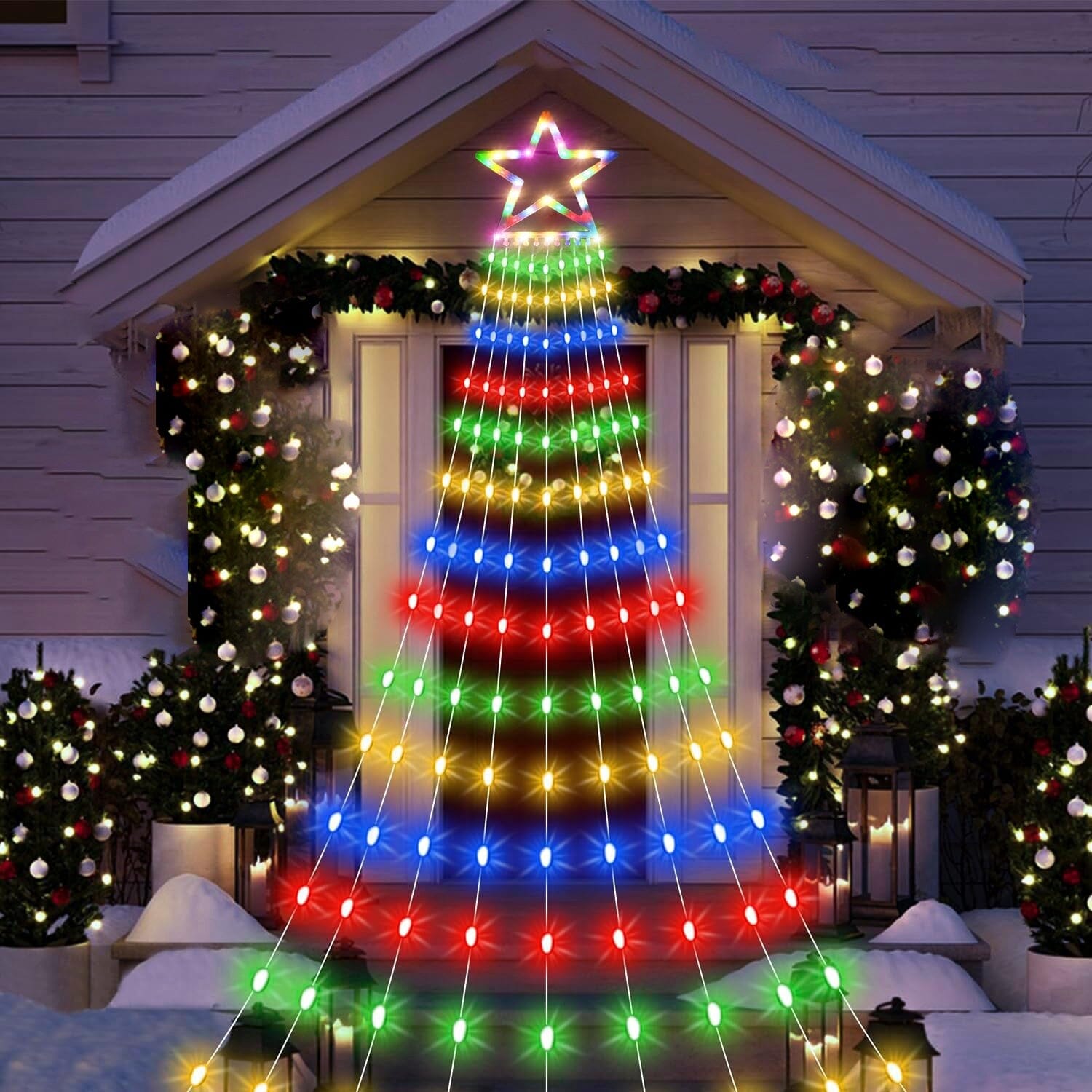 Christmas Hanging Waterfall String Light with Topper Star