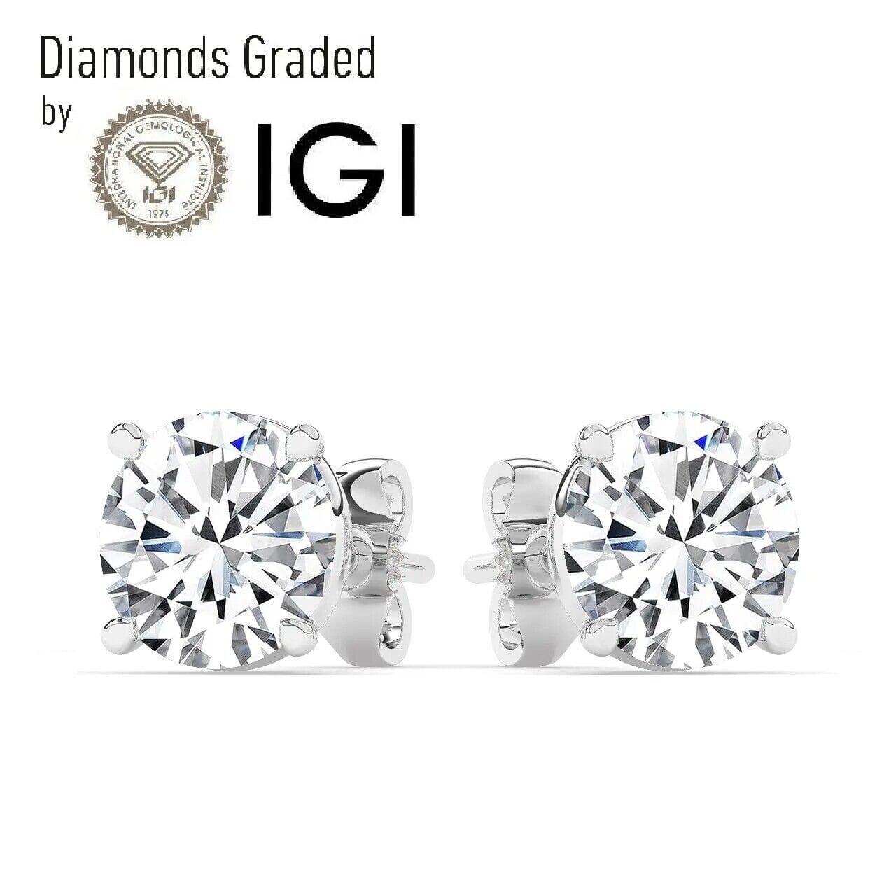 IGI, F/VS1, 4 CT Solitaire Lab-Grown Round Diamond Studs Earring, 950 Platinum