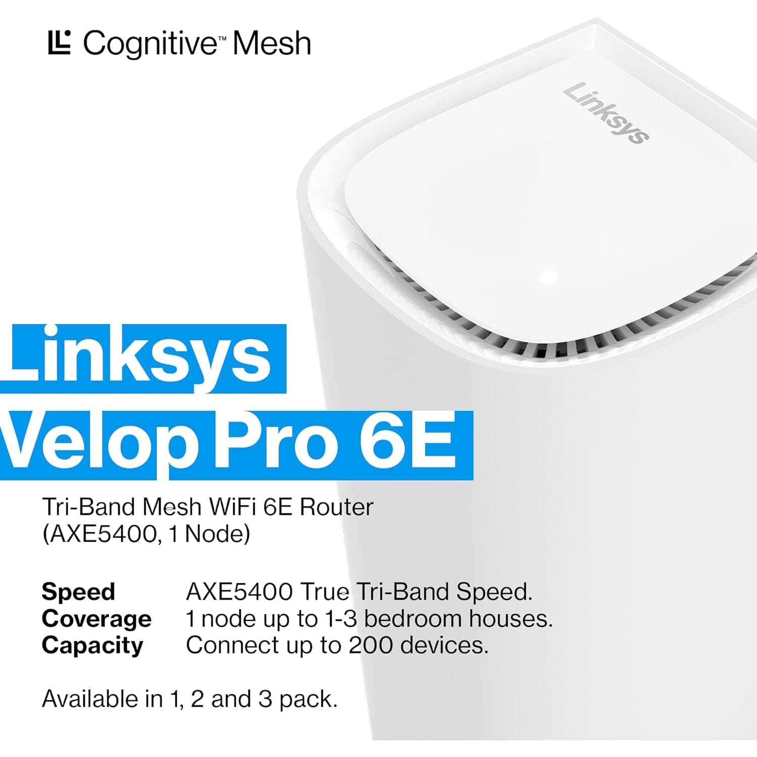 Linksys Velop Pro WiFi 6E Mesh System - Cognitive Mesh Router with 6 Ghz Band Access & 5.4 (AXE5400) Gbps True Gigabit Speed  (Refurbished)