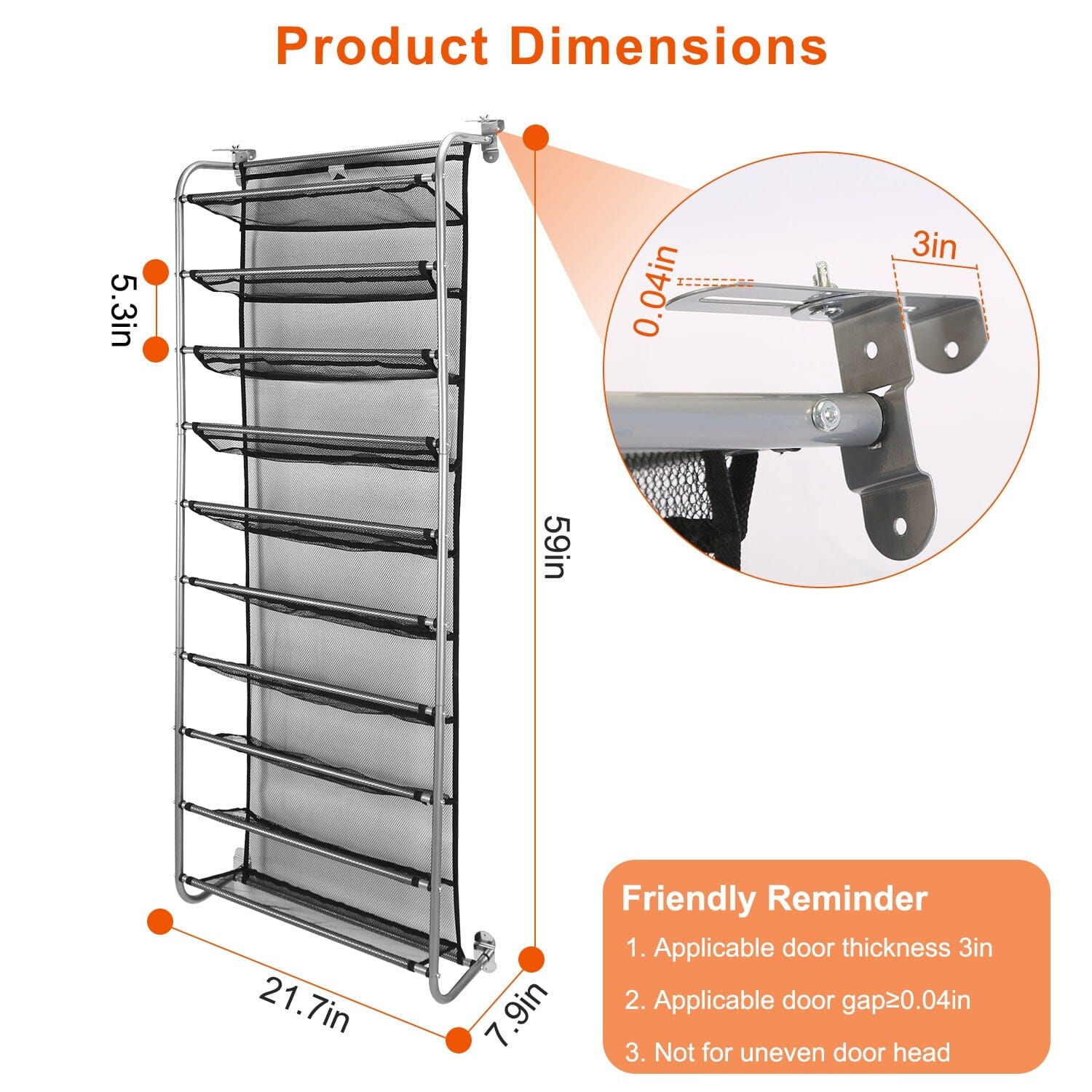 10-Tier Over the Door Shoe Rack Organizer Holder Hanging Storage Shelf