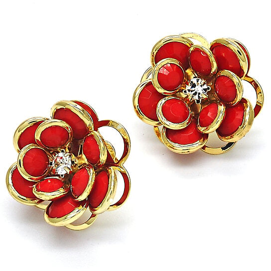 14k Gold Filled High Polish Finsh Ruby Hibiscus Crystal Stud Earring