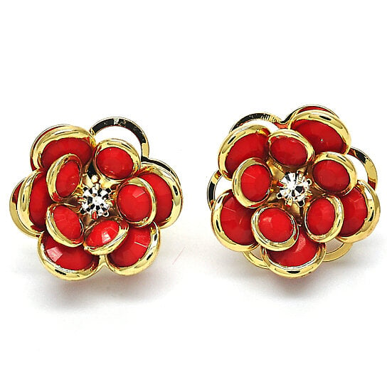 14k Gold Filled High Polish Finsh Ruby Hibiscus Crystal Stud Earring