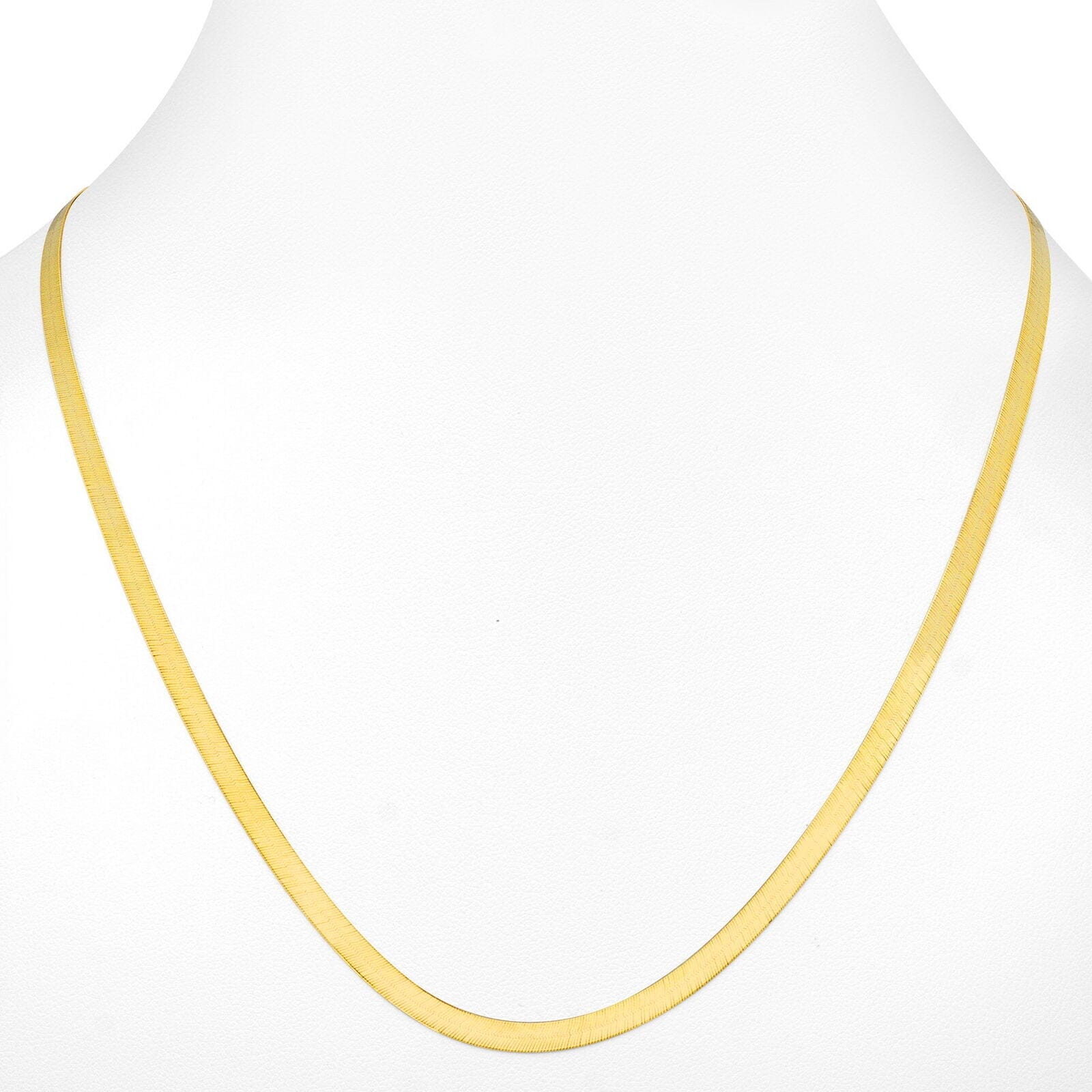 14K Yellow Gold Solid Womens 4mm High Polish Silk Herringbone Chain Necklace