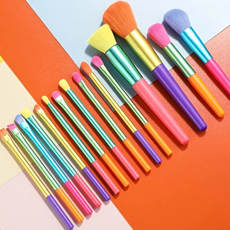 15-Pieces: Rainbow Color High Quality Makeup Brush Set