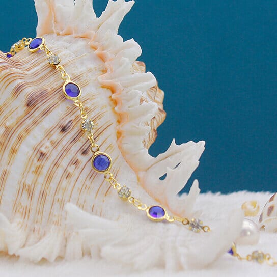 18k Gold Filled High Polish Finish Blue Crystal Ankle Bracelet